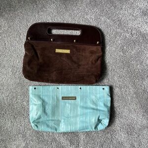 Carrie Dunham clutch suede bag with teal leather cover